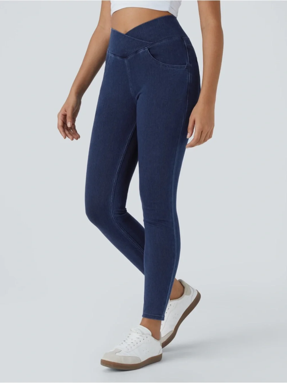Halara Flex™ High Waisted Crossover Pockets Denim‎ Work Leggings Size M